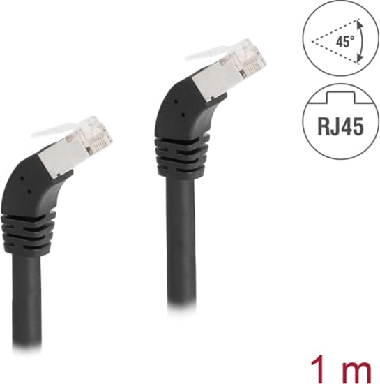 Picture of Delock RJ45 Network Cable Cat.6A S/FTP 45° downwards angled 1 m black