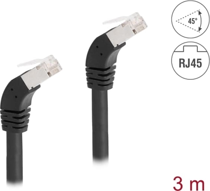Picture of Delock RJ45 Network Cable Cat.6A S/FTP 45° downwards angled 3 m black