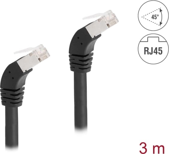 Picture of Delock RJ45 Network Cable Cat.6A S/FTP 45° downwards angled 3 m black