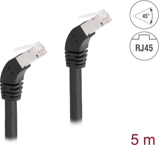 Picture of Delock RJ45 Network Cable Cat.6A S/FTP 45° downwards angled 5 m black