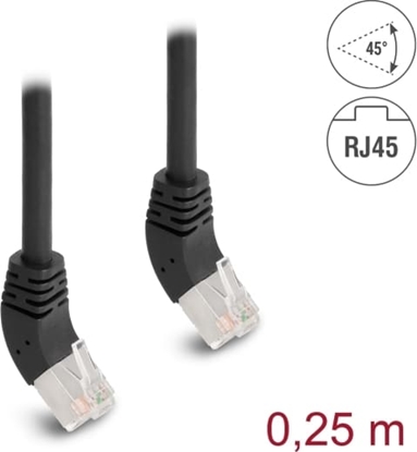 Picture of Delock RJ45 Network Cable Cat.6A S/FTP 45° upwards angled 0.25 m black