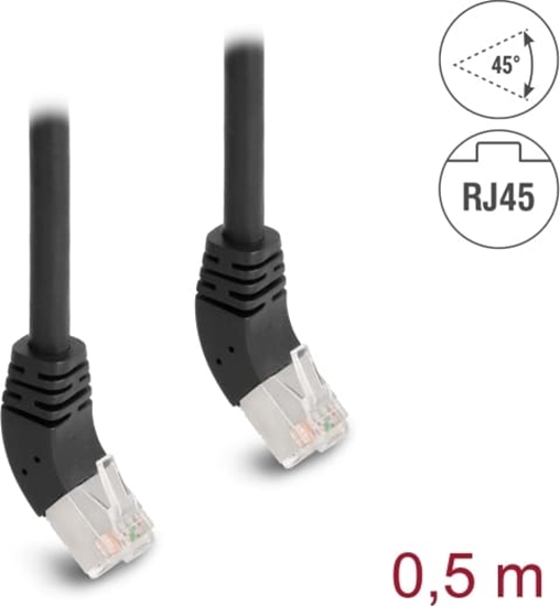 Picture of Delock RJ45 Network Cable Cat.6A S/FTP 45° upwards angled 0.5 m black