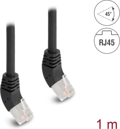 Picture of Delock RJ45 Network Cable Cat.6A S/FTP 45° upwards angled 1 m black