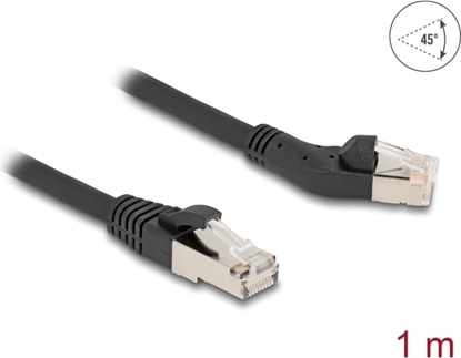 Picture of Delock RJ45 Network Cable Cat.6A S/FTP plug 45° left angled to plug straight 1 m black
