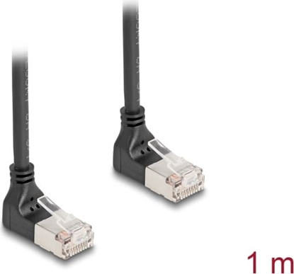 Picture of Delock RJ45 Network Cable Cat.6A S/FTP Slim 90° downwards / downwards angled 1 m black
