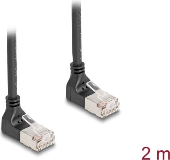 Picture of Delock RJ45 Network Cable Cat.6A S/FTP Slim 90° downwards / downwards angled 2 m black