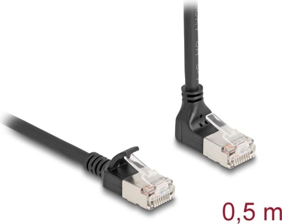 Picture of Delock RJ45 Network Cable Cat.6A S/FTP Slim 90° downwards angled / straight 0.5 m black