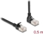 Изображение Delock RJ45 Network Cable Cat.6A S/FTP Slim 90° downwards angled / straight 0.5 m black