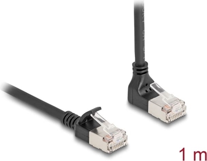 Picture of Delock RJ45 Network Cable Cat.6A S/FTP Slim 90° downwards angled / straight 1 m black
