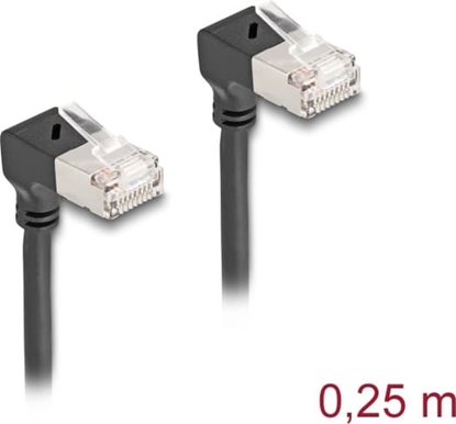 Picture of Delock RJ45 Network Cable Cat.6A S/FTP Slim 90° upwards / upwards angled 0.25 m black