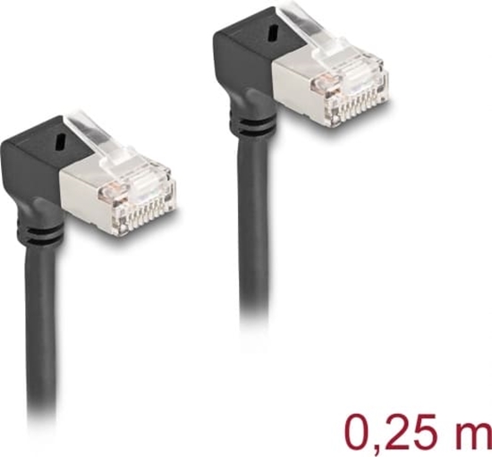 Picture of Delock RJ45 Network Cable Cat.6A S/FTP Slim 90° upwards / upwards angled 0.25 m black