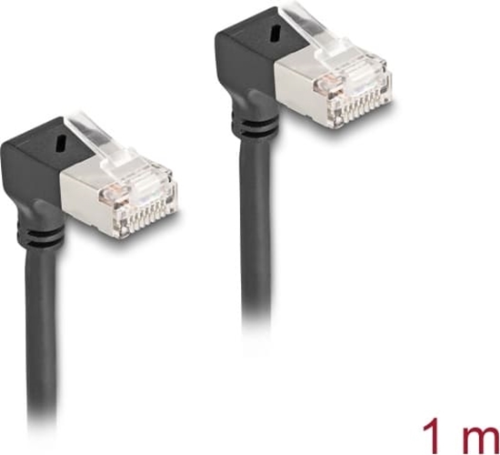 Picture of Delock RJ45 Network Cable Cat.6A S/FTP Slim 90° upwards / upwards angled 1 m black