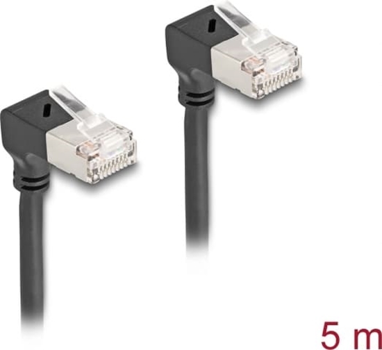 Picture of Delock RJ45 Network Cable Cat.6A S/FTP Slim 90° upwards / upwards angled 5 m black
