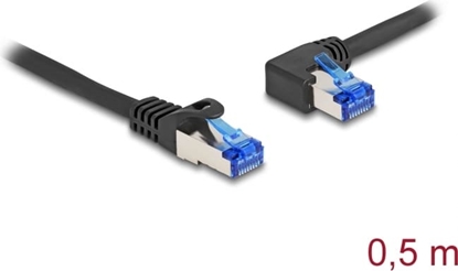 Picture of Delock RJ45 Network Cable Cat.6A S/FTP straight / left angled 0.5 m black