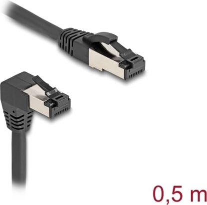 Picture of Delock RJ45 Network Cable Cat.8.1 S/FTP 90° downwards angled / straight 0.5 m black