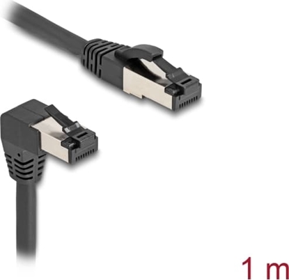 Picture of Delock RJ45 Network Cable Cat.8.1 S/FTP 90° downwards angled / straight 1 m black