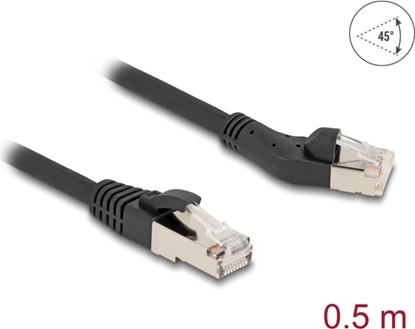 Picture of Delock RJ45 Network Cable Cat.8.1 S/FTP plug 45° left angled to plug straight up to 40 Gbps 0.5 m black