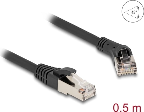 Picture of Delock RJ45 Network Cable Cat.8.1 S/FTP plug 45° right angled to plug straight up to 40 Gbps 0.5 m black
