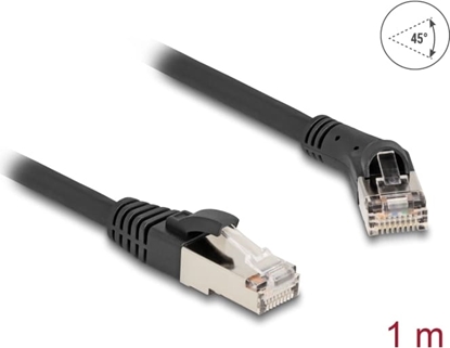 Picture of Delock RJ45 Network Cable Cat.8.1 S/FTP plug 45° right angled to plug straight up to 40 Gbps 1 m black