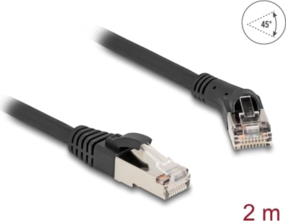 Picture of Delock RJ45 Network Cable Cat.8.1 S/FTP plug 45° right angled to plug straight up to 40 Gbps 2 m black