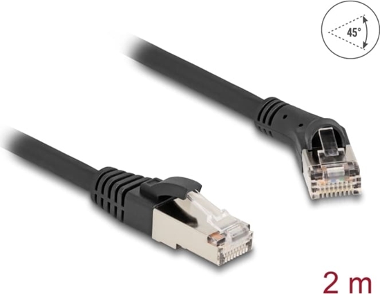 Picture of Delock RJ45 Network Cable Cat.8.1 S/FTP plug 45° right angled to plug straight up to 40 Gbps 2 m black