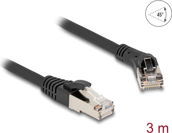 Picture of Delock RJ45 Network Cable Cat.8.1 S/FTP plug 45° right angled to plug straight up to 40 Gbps 3 m black