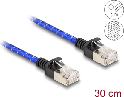 Picture of Delock RJ45 Network Cable with braided coating Cat.6A U/FTP Slim 0.3 m blue