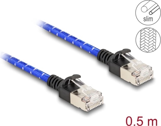 Picture of Delock RJ45 Network Cable with braided coating Cat.6A U/FTP Slim 0.5 m blue