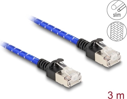 Picture of Delock RJ45 Network Cable with braided coating Cat.6A U/FTP Slim 3 m blue