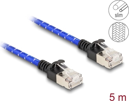 Picture of Delock RJ45 Network Cable with braided coating Cat.6A U/FTP Slim 5 m blue