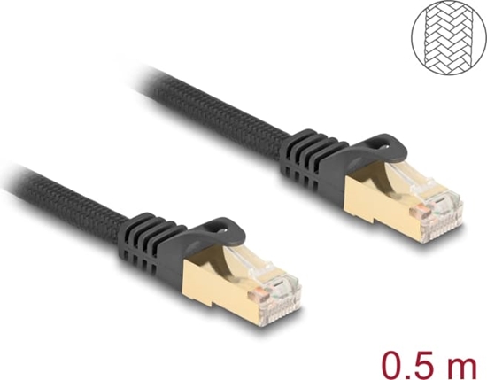 Picture of Delock RJ45 Network Cable with braided jacket Cat.6A S/FTP plug to plug 0.5 m black