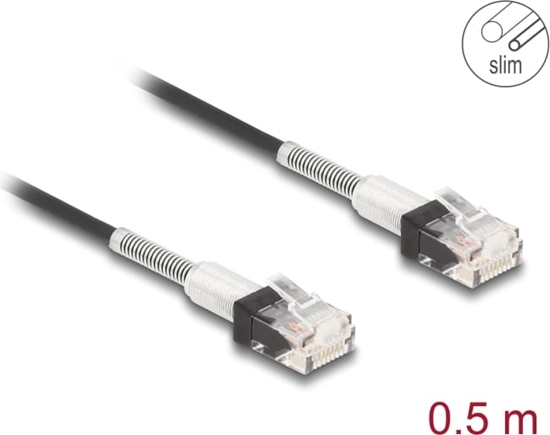 Picture of Delock RJ45 Network Cable with double bend protection Cat.6A UTP Slim 0.5 m black