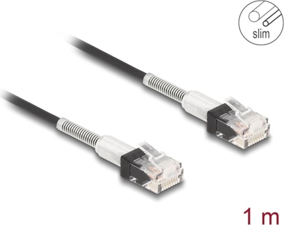 Picture of Delock RJ45 Network Cable with double bend protection Cat.6A UTP Slim 1 m black