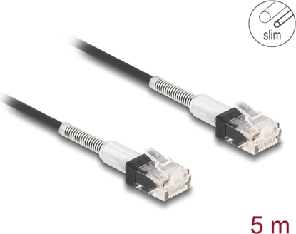 Picture of Delock RJ45 Network Cable with double bend protection Cat.6A UTP Slim 5 m black