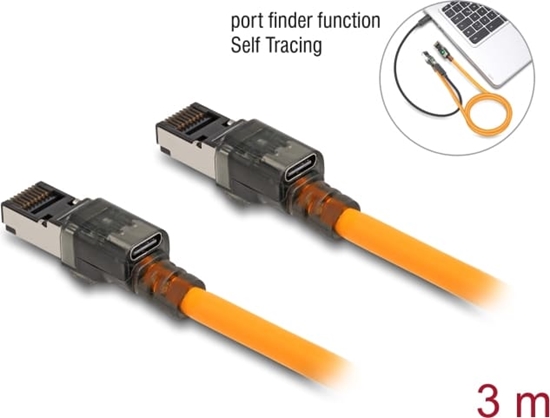 Picture of Delock RJ45 Network Cable with USB Type-C™ port finder function Self Tracing Cat.6A S/FTP 3 m orange