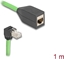 Picture of Delock RJ45 Network Extension Cable Cat.6A plug downwards angled to jack SF/UTP suitable for drag chains PUR (TPU) 1 m green