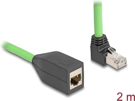 Picture of Delock RJ45 Network Extension Cable Cat.6A plug upwards angled to jack SF/UTP suitable for drag chains PUR (TPU) 2 m green