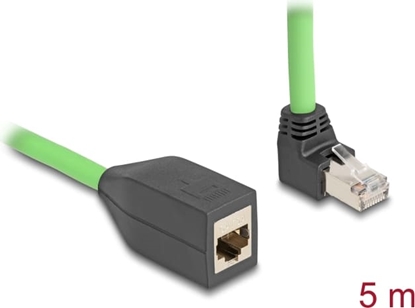 Picture of Delock RJ45 Network Extension Cable Cat.6A plug upwards angled to jack SF/UTP suitable for drag chains PUR (TPU) 5 m green