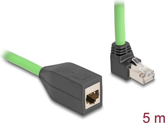 Picture of Delock RJ45 Network Extension Cable Cat.6A plug upwards angled to jack SF/UTP suitable for drag chains PUR (TPU) 5 m green