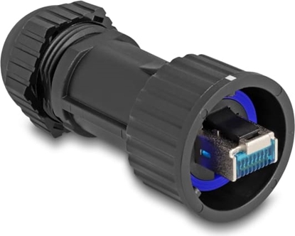 Picture of Delock RJ45 plug field-assembly Cat.6A with feed-through coupler suitable for item 67047 and 67048 IP68 dust and waterproof black