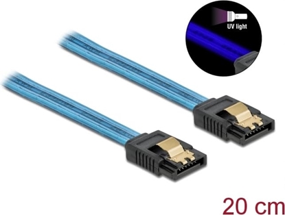 Picture of Delock SATA 6 Gb/s Cable UV glow effect blue 20 cm
