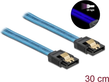 Picture of Delock SATA 6 Gb/s Cable UV glow effect blue 30 cm
