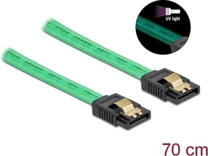 Picture of Delock SATA 6 Gb/s Cable UV glow effect green 70 cm