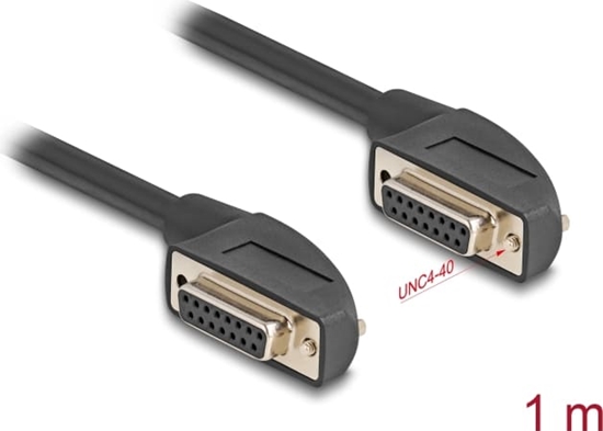Picture of Delock Serial Cable D-Sub 15 female with screw 90° right angled to D-Sub 15 female with screw 90° right angled 1 m black