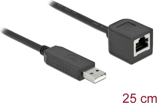 Picture of Delock Serial Connection Cable with FTDI chipset, USB 2.0 Type-A male to RS-232 RJ45 female 25 cm black