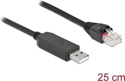 Picture of Delock Serial Connection Cable with FTDI chipset, USB 2.0 Type-A male to RS-232 RJ45 male 25 cm black