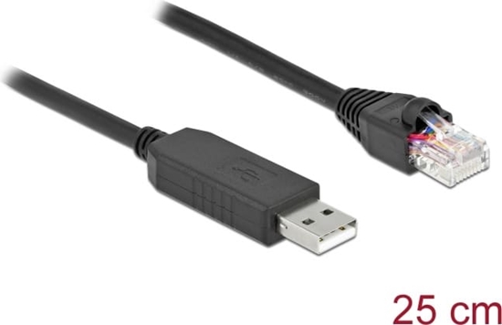 Picture of Delock Serial Connection Cable with FTDI chipset, USB 2.0 Type-A male to RS-232 RJ45 male 25 cm black