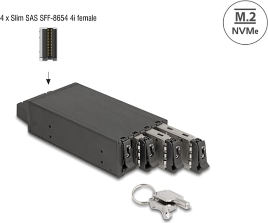Picture of Delock Slim Bay Mobile Rack for 4 x M.2 NVMe SSD with Slim SAS SFF-8654 connector