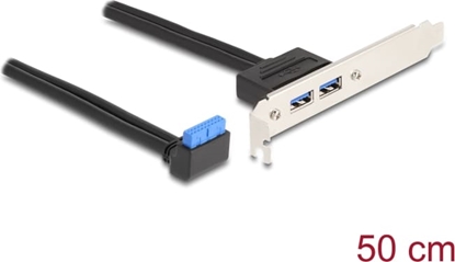 Picture of Delock Slot bracket 1 x USB 5 Gbps pin header female 90° angled to 2 x USB 5 Gbps Type-A female 50 cm