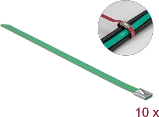 Picture of Delock Stainless Steel Cable Ties L 500 x W 7.9 mm green 10 pieces